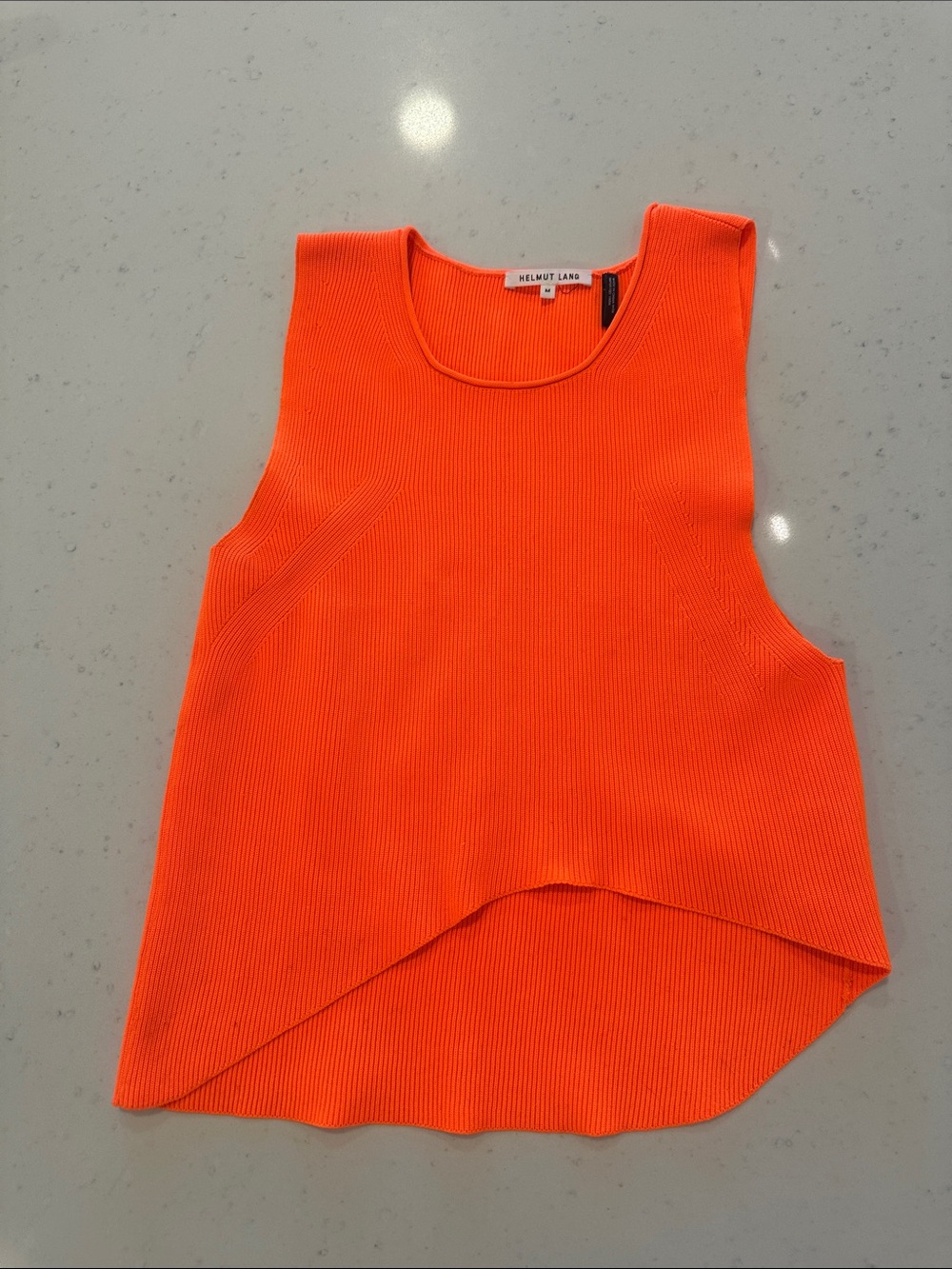 Helmut Lang Asymmetrical Bright Orange Sleeveless Top Size Medium Viral Trendy